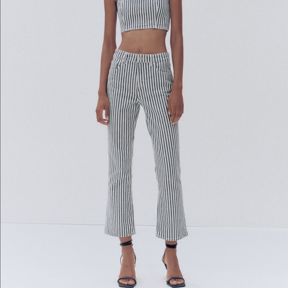 zara striped crop flare jeans